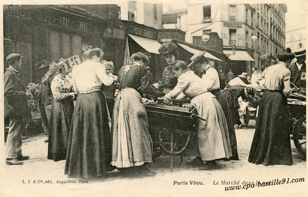 Le Marché dans la rue Cartes Postales Anciennes
