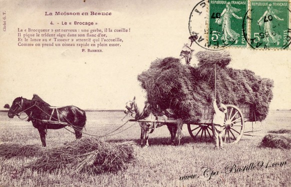 La moisson en beauce-Cliche GT- circulé en 1907 - Cliquez sur la carte pour l’agrandir et en voir tous les détails