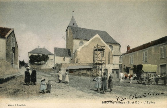 91-Breuillet-Villages-l'eglise avec attelage et vache - Cliquez sur la carte pour l’agrandir et en voir tous les détails