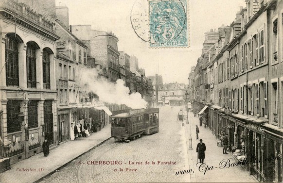 Cherbourg.jpg-la rue de la Fontaine et la poste  - Cliquez sur la carte pour l’agrandir et en voir tous les détails