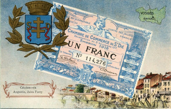 carte postale ancienne-Un francs-Chambre du commerce de St Dié