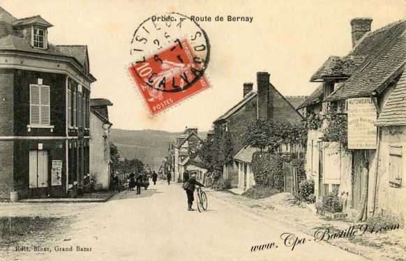 carte-postale-ancienne-Orbec-Route-de-Bernay