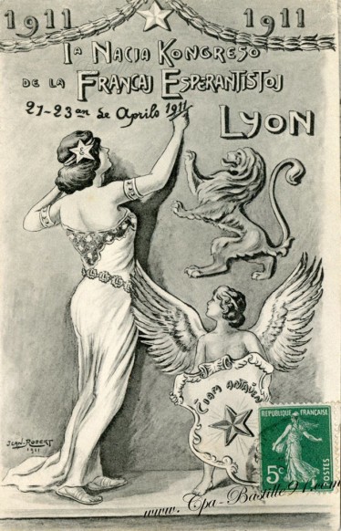 Carte-Postale-Ancienne-Esperanto-Esperantistoj-Lyon