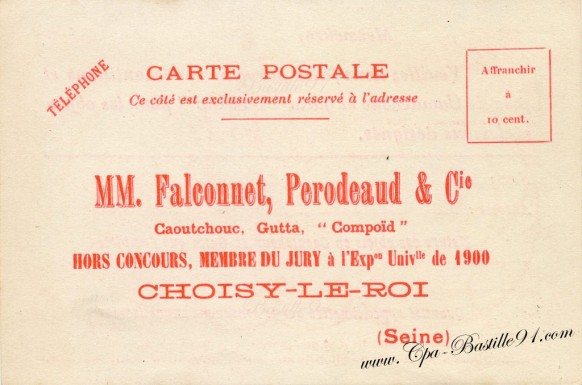 Carte-Postale-Ancienne-Publicitaire-Falconnet-Perodeaud-Choisy-le-Roi-caoutchouc