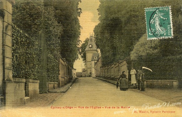 Carte-toilée-epinay-sur-Orge-Rue-de-léglise-Vue-de-la-Mairie.
