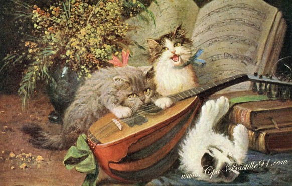Carte-postale-Ancienne-Les chats Mélomanes
