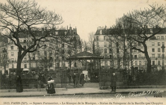 Cartes postales Anciennes-Square Parmentier-Le Kiosque de la Musique