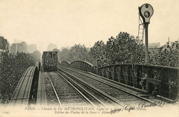 Paris - Chemin de Fer - Métropolitain - Ligne N°2 Nord Dauphine-Nation tablier du Viaduc  de la Gare d'Allemagne