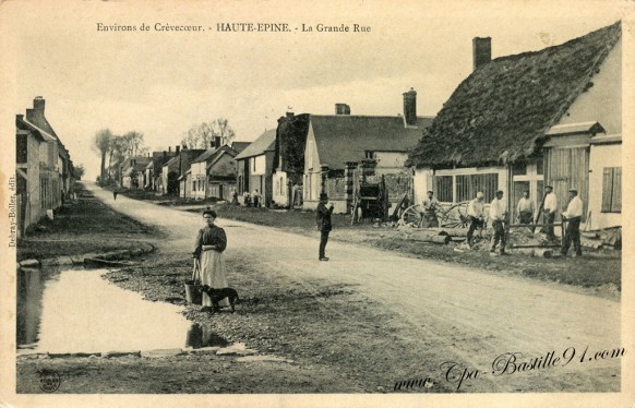 carte-postale-Ancienne-Environs-de-Crèvecoeur-Haute-Epine-La-Grande-rue