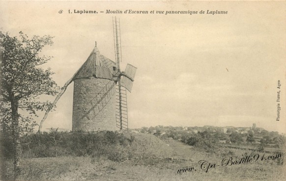 Carte Postale Ancienne - Moulin d'escuran et vue panoramique de Laplume