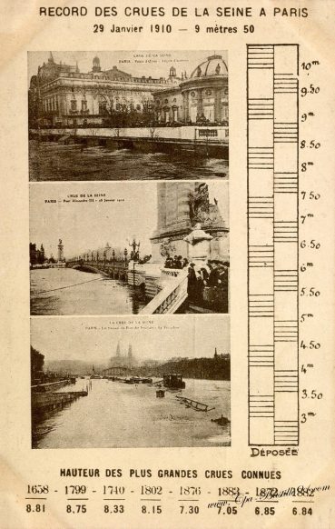 Record des crues de la Seine à Paris - Le 29 Janvier 1910 à 9 mètres 50 