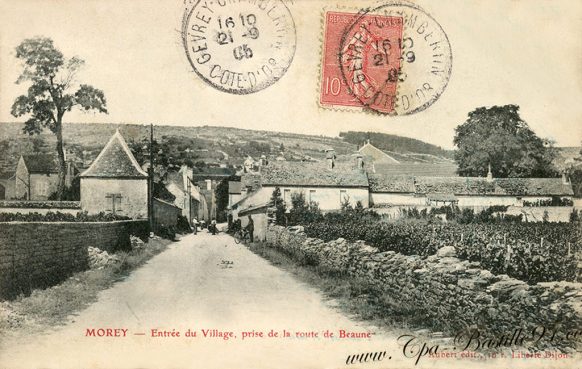 Carte Postale Ancienne de Morey entrée du village prise de la route de Beaune